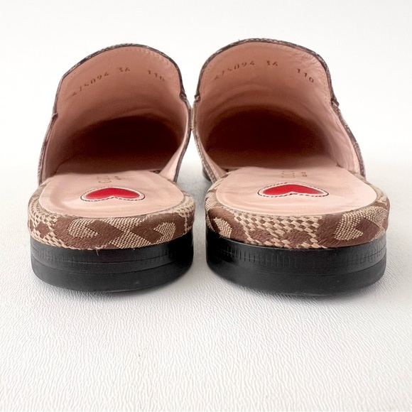 GUCCI | Princetown Horsebit GG Monogram Jumbo Logo Brown Beige Canvas Mules Flat - Picture 7 of 14